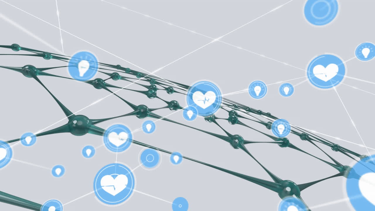 회색 배경 위에 아이콘으로 연결 네트워크의 애니메이션