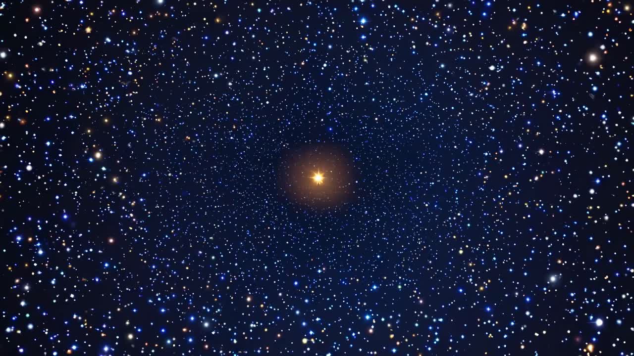 A mesmerizing video of a starry night sky with a central glowing star, captured from a top-down