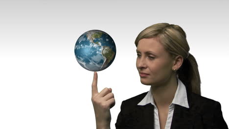 businesswoman with the earth spinning in her hands