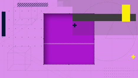 animation of colourful shapes moving over purple background