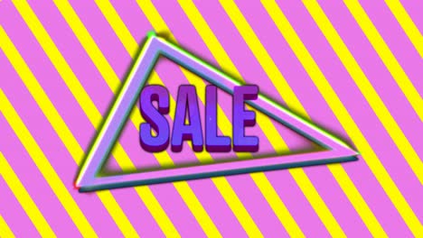 Sale-graphic-and-colourful-triangles-on-pink-and-yellow-striped-background-4k