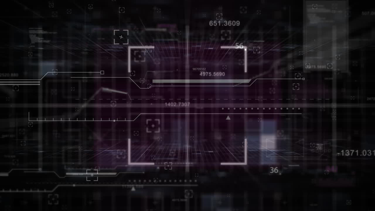 Animation of scope and data processing over black background
