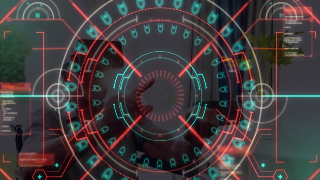 집에서 vr 헤드 ⁇ 을 착용하는 동안 몸짓을 하는 사람 위의 데이터 처리 및 범위 스캔