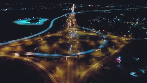 night aerial view of highway intersection