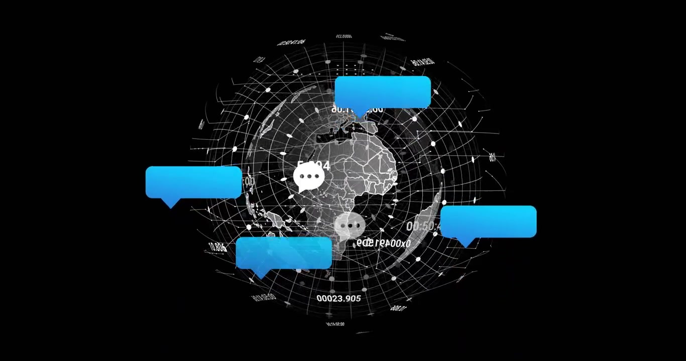 Digital Globe with Floating Chat Bubbles and Data Streams