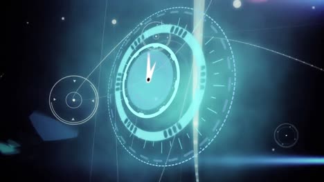 animación de reloj moviéndose rápido con redes de conexiones