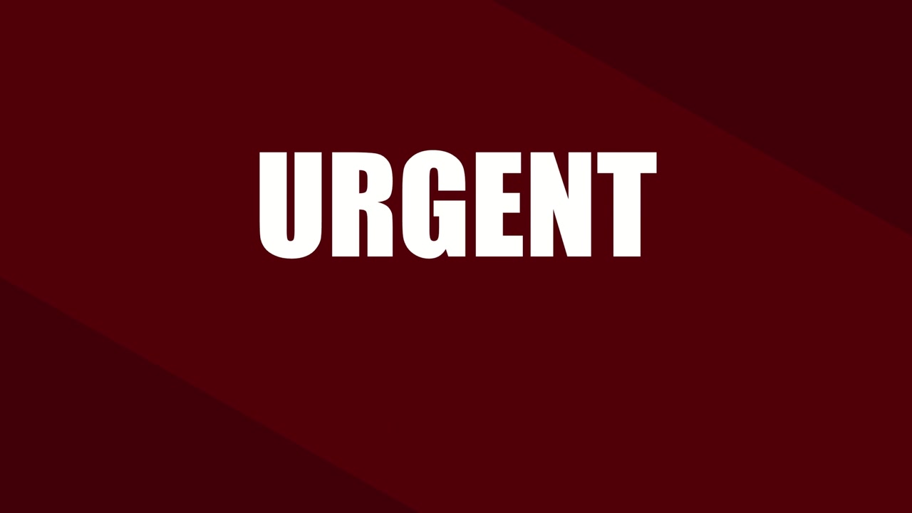 3D render of urgent alert typography with bold red geometric background creating dramatic emergency animation designed for warning visuals and video overlays.