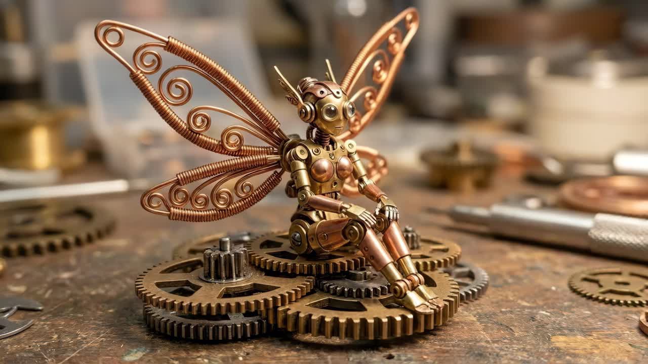 Robot fata steampunk su ingranaggi