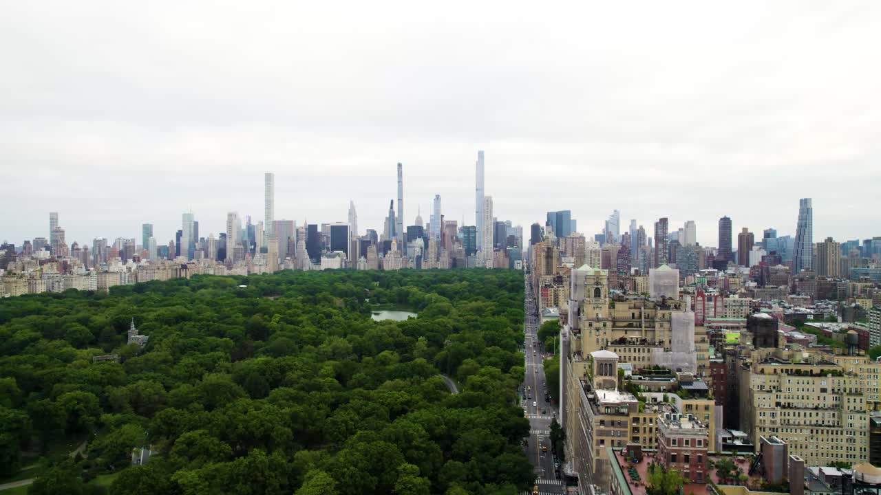 New York's Central Park West, facing downtown Manhattan