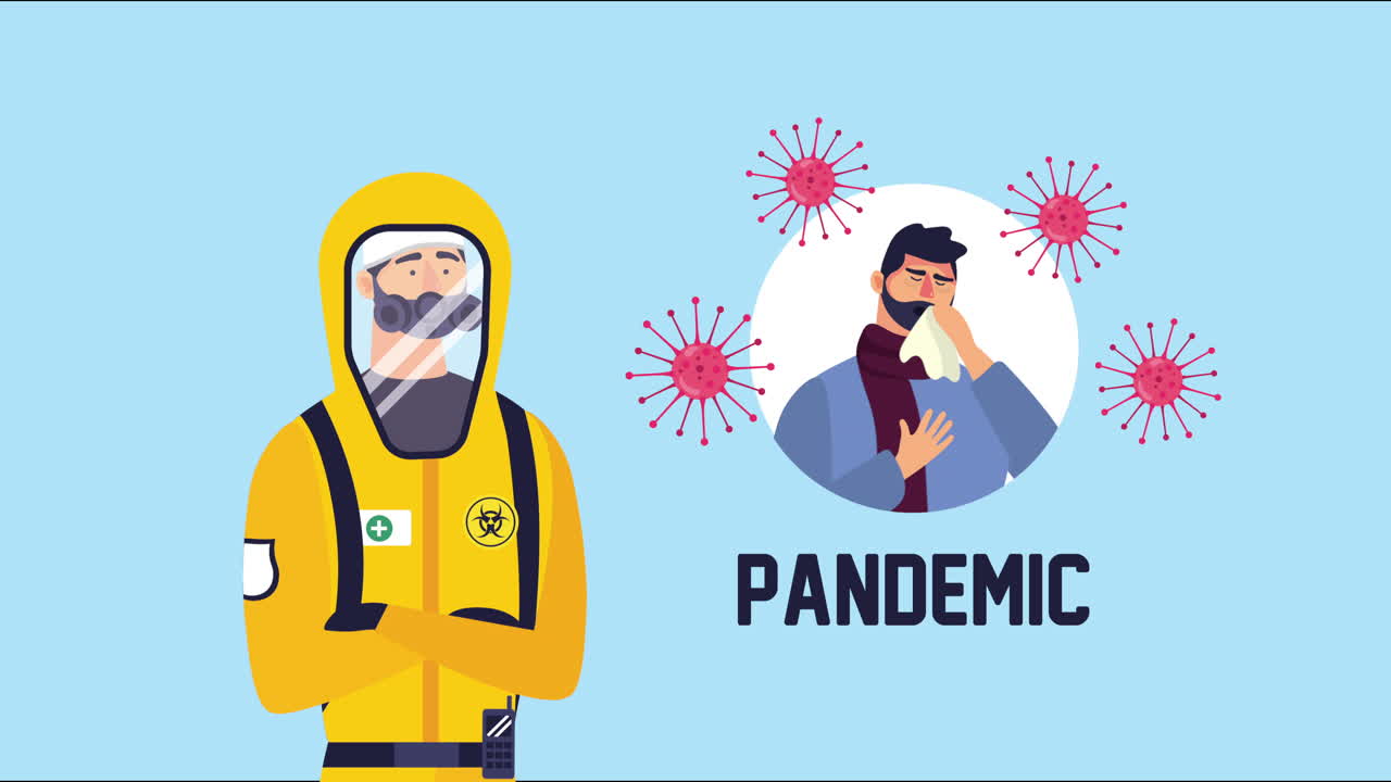 코로나19 입자는 병자 및 생물학적 위험복을 가지고 있습니다.