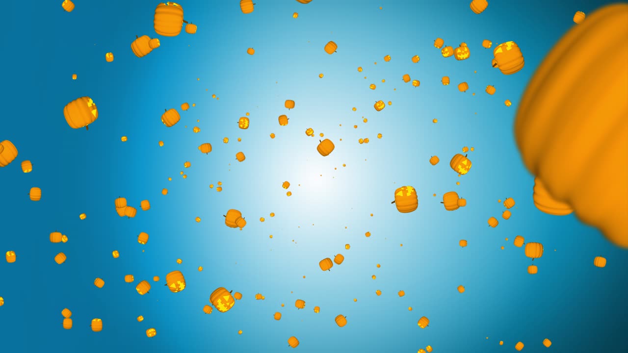 3d halloween pumpkin falling screen thanksgiving day or halloween on orange autumn harvest terror