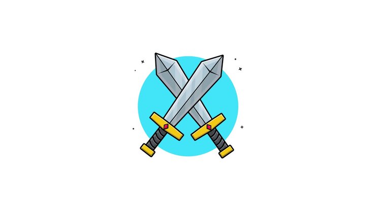 Animated Cartoon Crossed Swords Icon on White Background