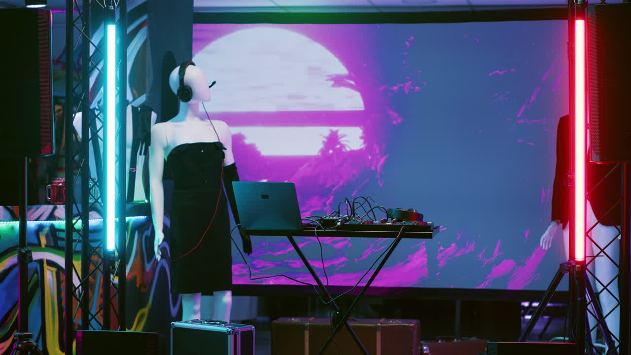 Mannequin DJing with Laptop on Stage