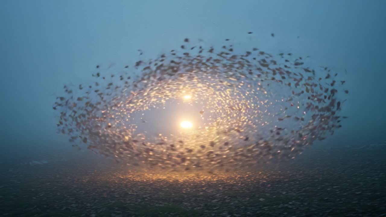 A Mesmerizing Dance of Light and Motion: The Ethereal Spinning Whirl of Particles in a Misty Environment Capturing a Moment of Natural Beauty and Wonder