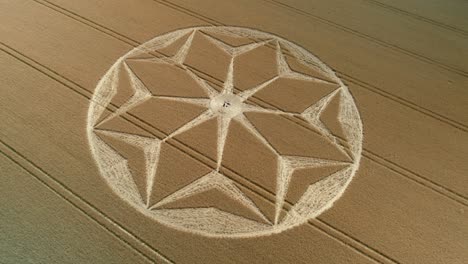 tichborne mysterious golden farmland geometric flower pattern crop circle aerial view descending push in