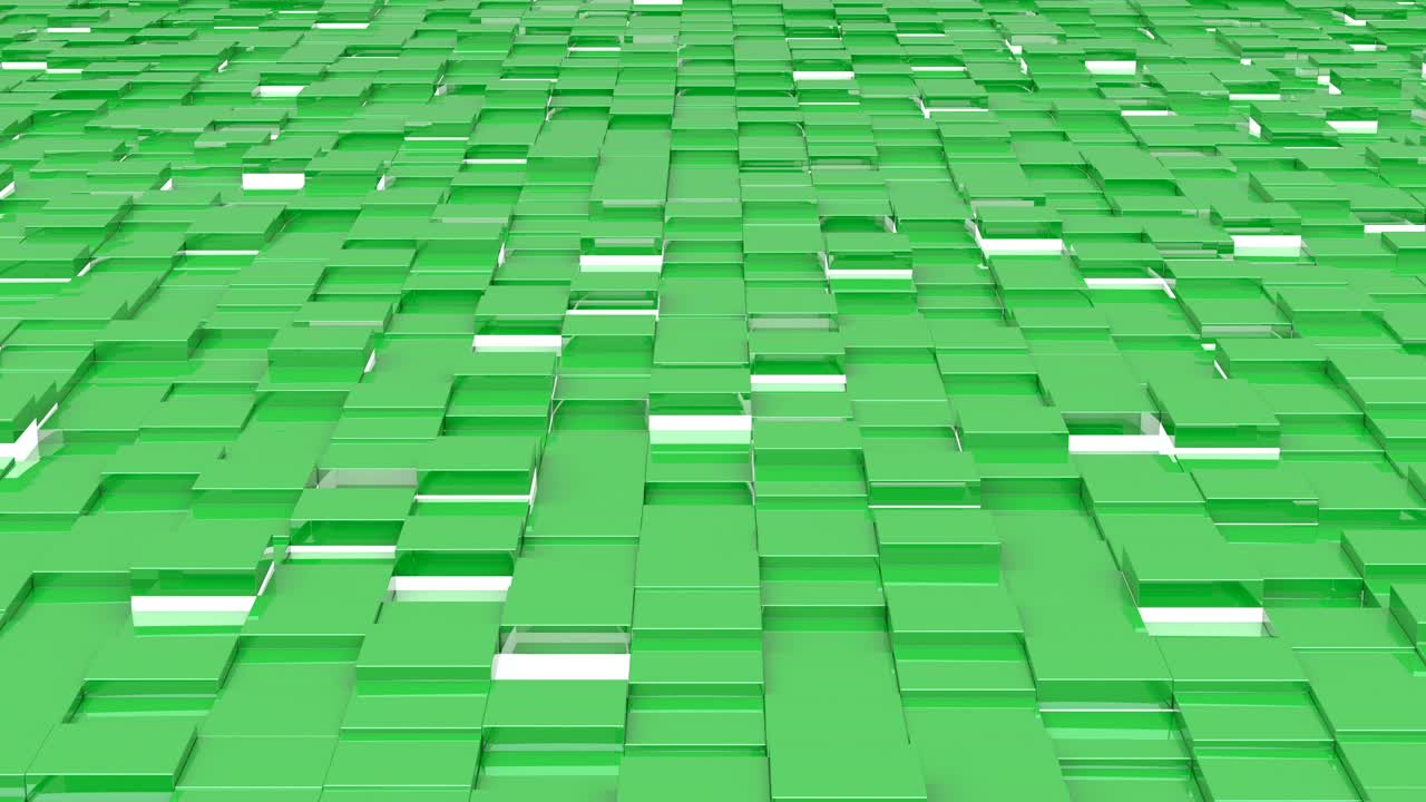 Waving surface with green cubes with lights close up animation background