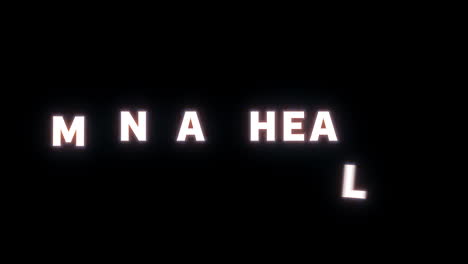 4k text reveal of the word "mental health" on a black background