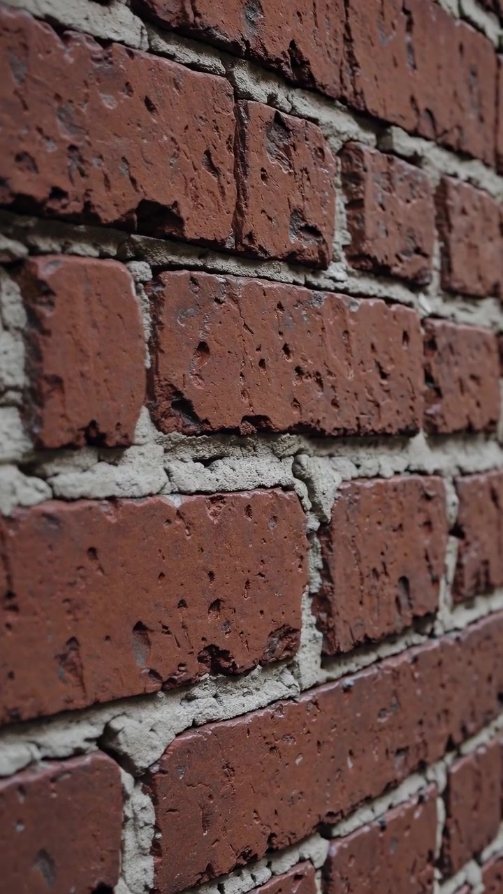 Close-up View of a Textured Red Brick Wall