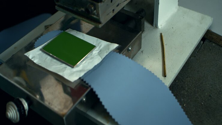 Hand pound stamp press in work. Leather manufacturer stamping shoe insole