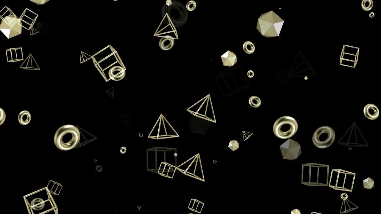 animación de formas geométricas voladoras abstractas de 4k, fondo de color negro