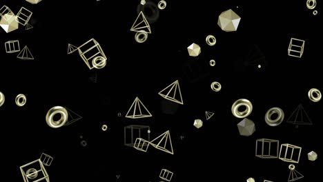 animación de formas geométricas voladoras abstractas de 4k, fondo de color negro
