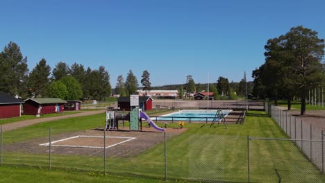 public swimming pool in vansbro, dalarna, sweden - drone shot