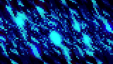 mosaico o fondo pixelado con partículas parpadeantes azules. movimiento. imitación abstracta de agua corriente o lluvia fuerte, bucle sin costuras