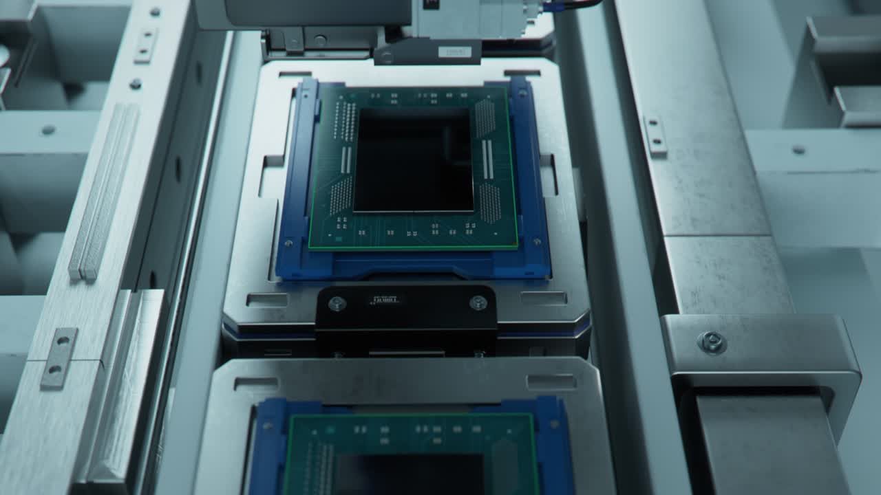 첨단 컴퓨터 프로세서가 반도체 공장에서 시험되고 있다.