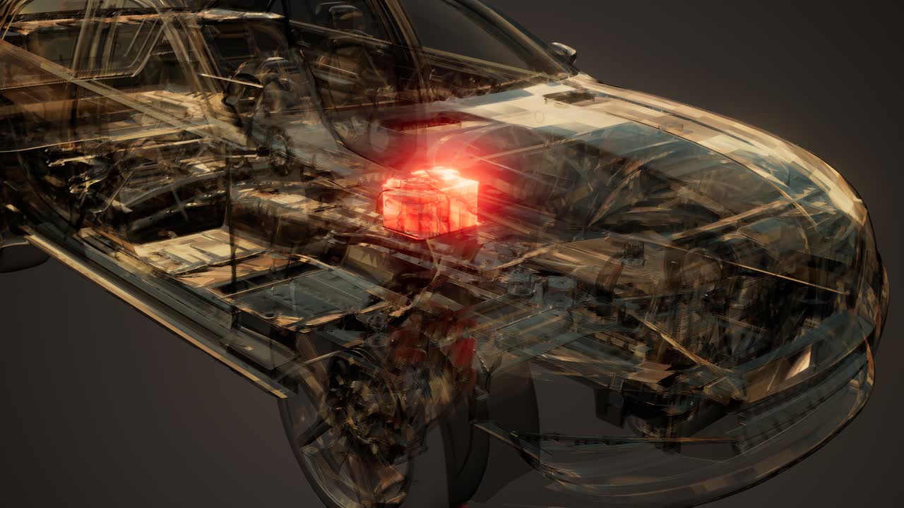 자동차 배터리가 자동차에서 보입니다.