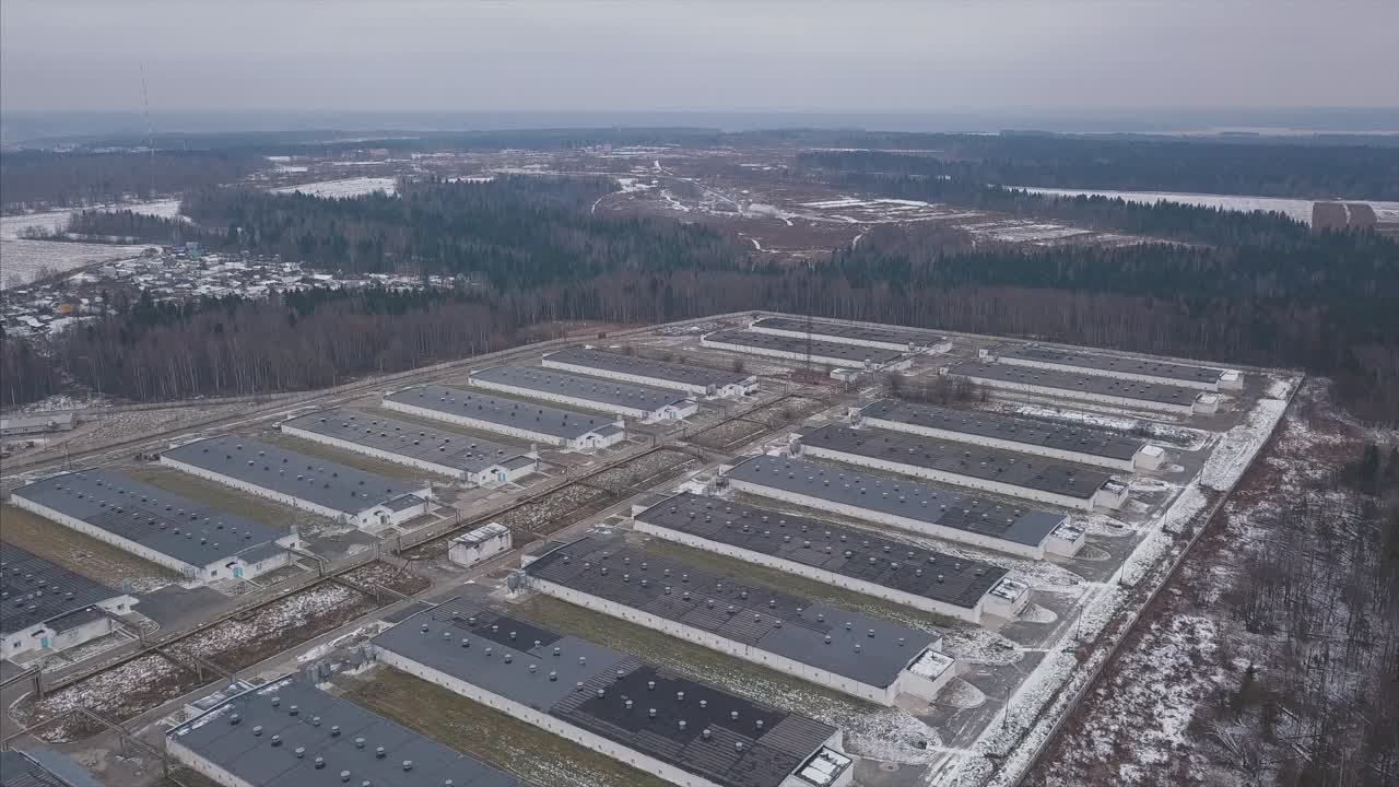 Aerial View of a Poultry Farm in Winter