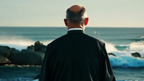 man looking out at the ocean