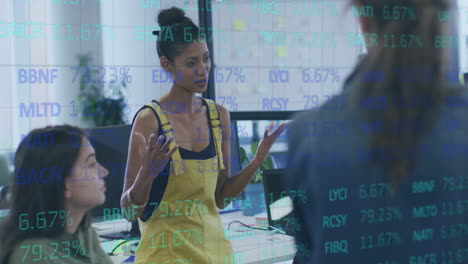 animation of data processing over diverse business people in office