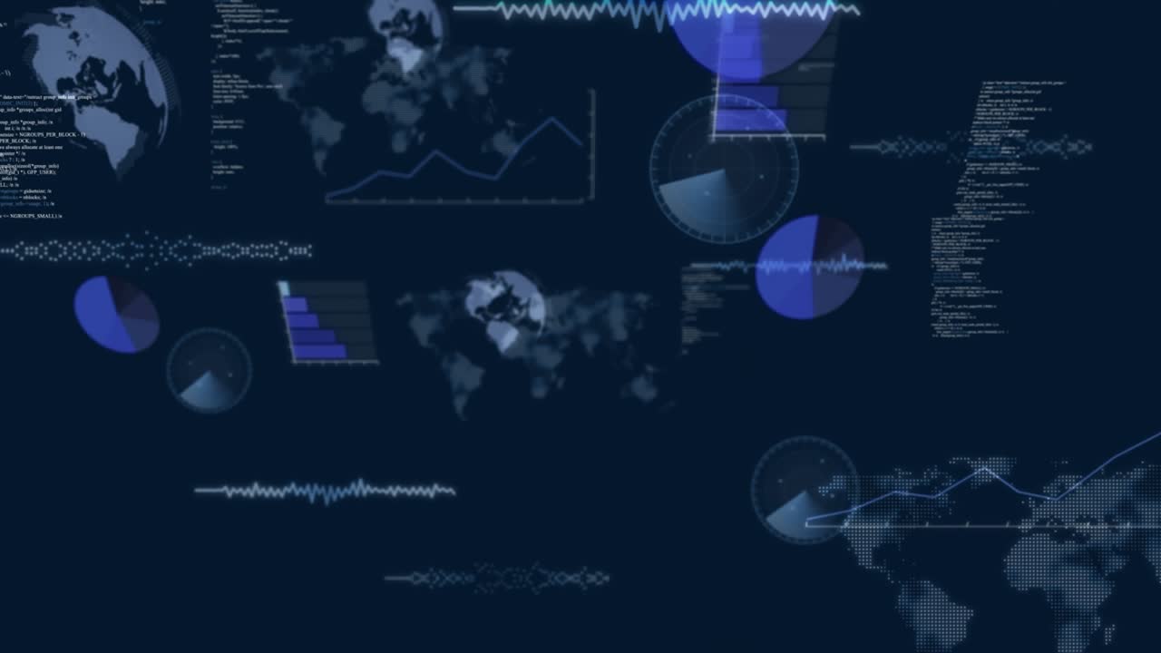 Animation of numbers and data processing over world map