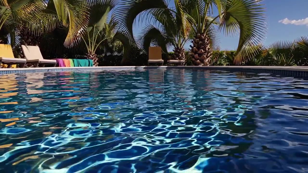 Sonnenlicht spiegelt sich auf klarem blauem Wasser in einem tropischen Schwimmbad