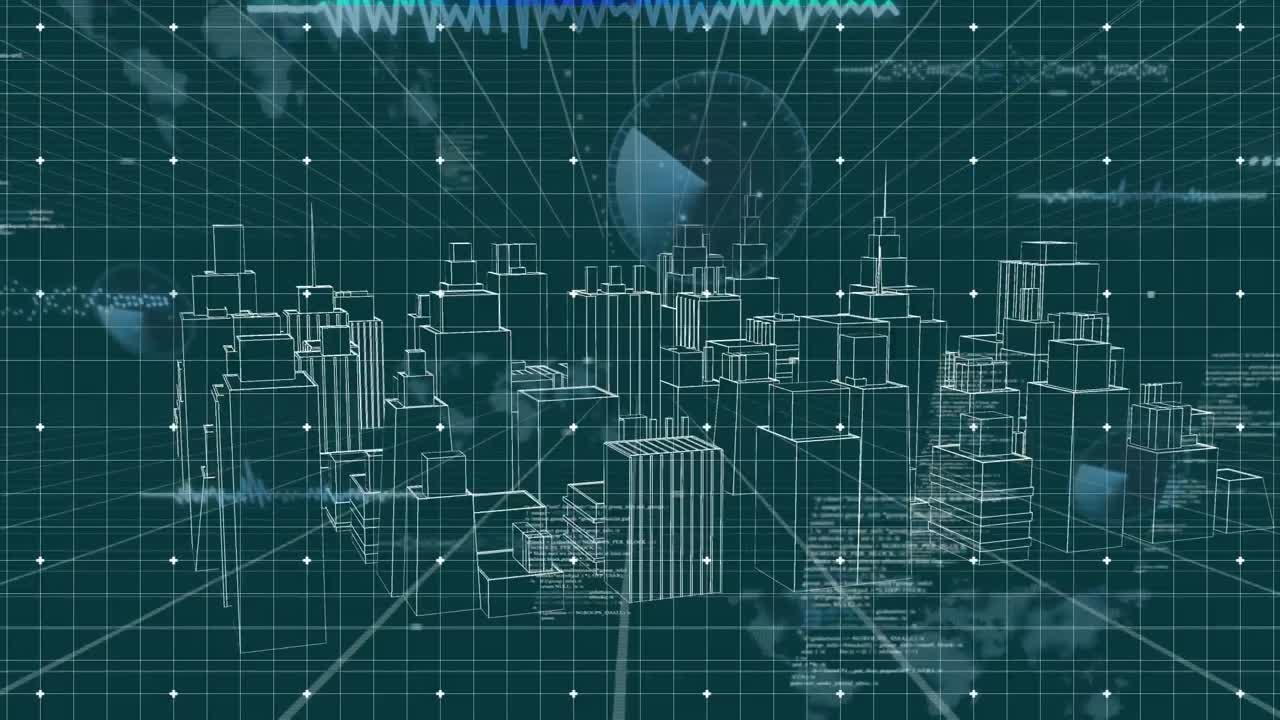 Animation of data processing over city