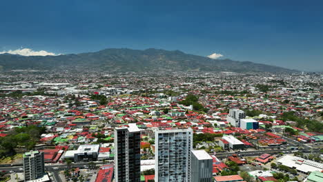 aerial view of a cityscape with mountains in the background