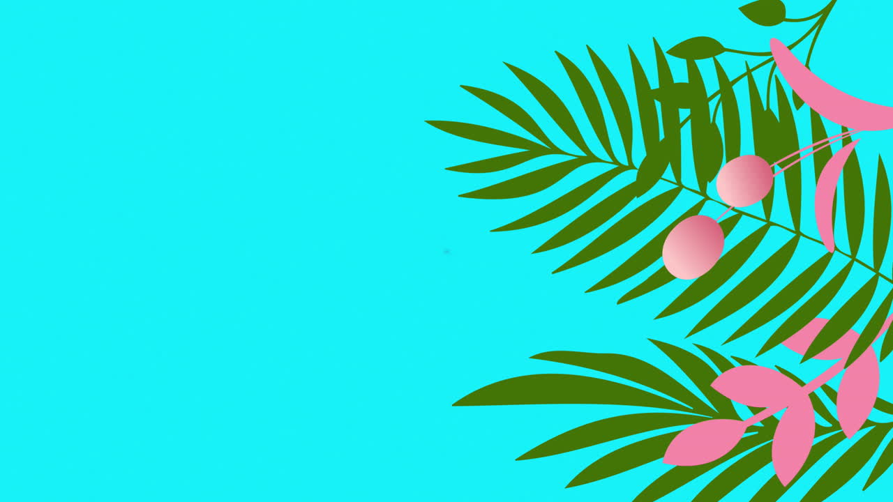 animación de plantas tropicales verdes sobre un fondo a rayas de colores