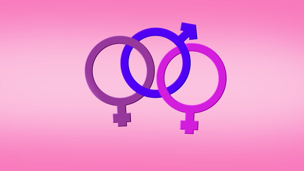 Animation of male and female symbol on pink background