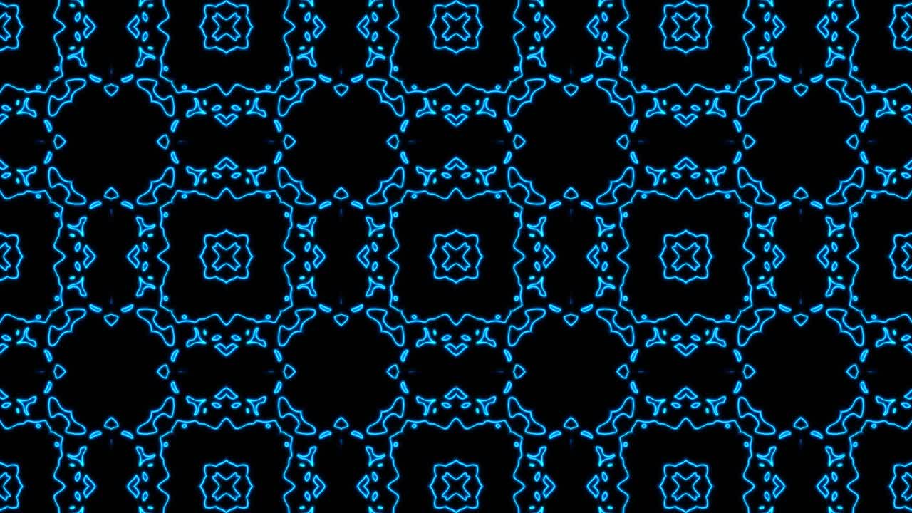 추상적인 파란색 기하학적 원활한 패턴 배경, 추상적인 줄무, 칼레도스코프 루프, 빠른 사이키델릭, 다채로운 칼레도코프 배경, 디스코 추상적인 모션 배경