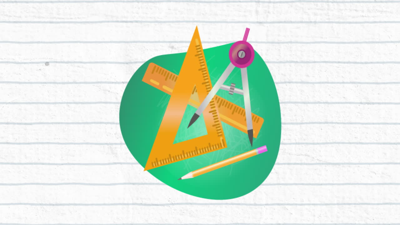 ⁇  바탕에 파란색 선을 가진 초록색 형태의 여러 기하학적 재료의 애니메이션