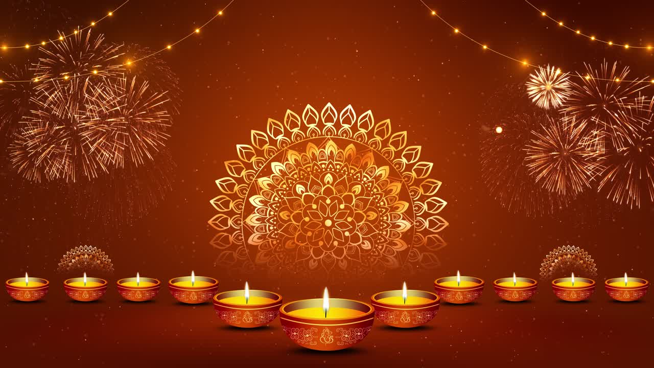 Lampade diya di Diwali accese con luci bokeh, diyas per Deepawali, il festival delle luci, illuminazione con lampade diya.