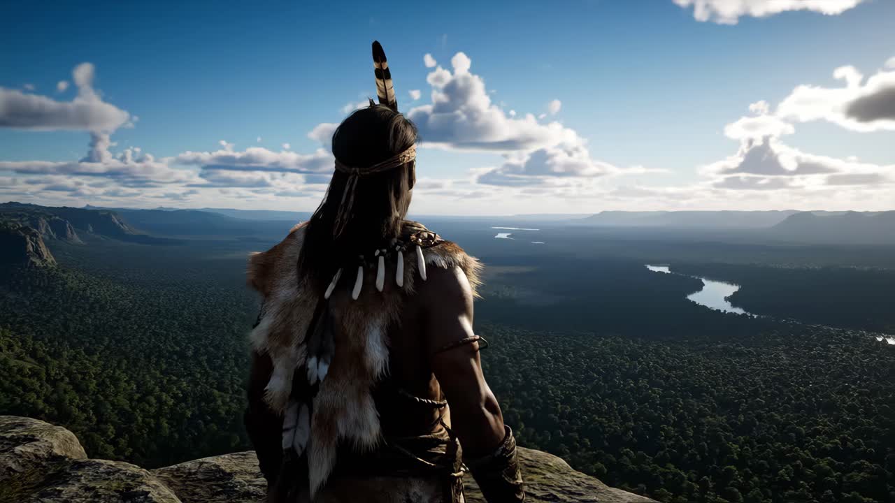 Native American overlooking scenic landscape