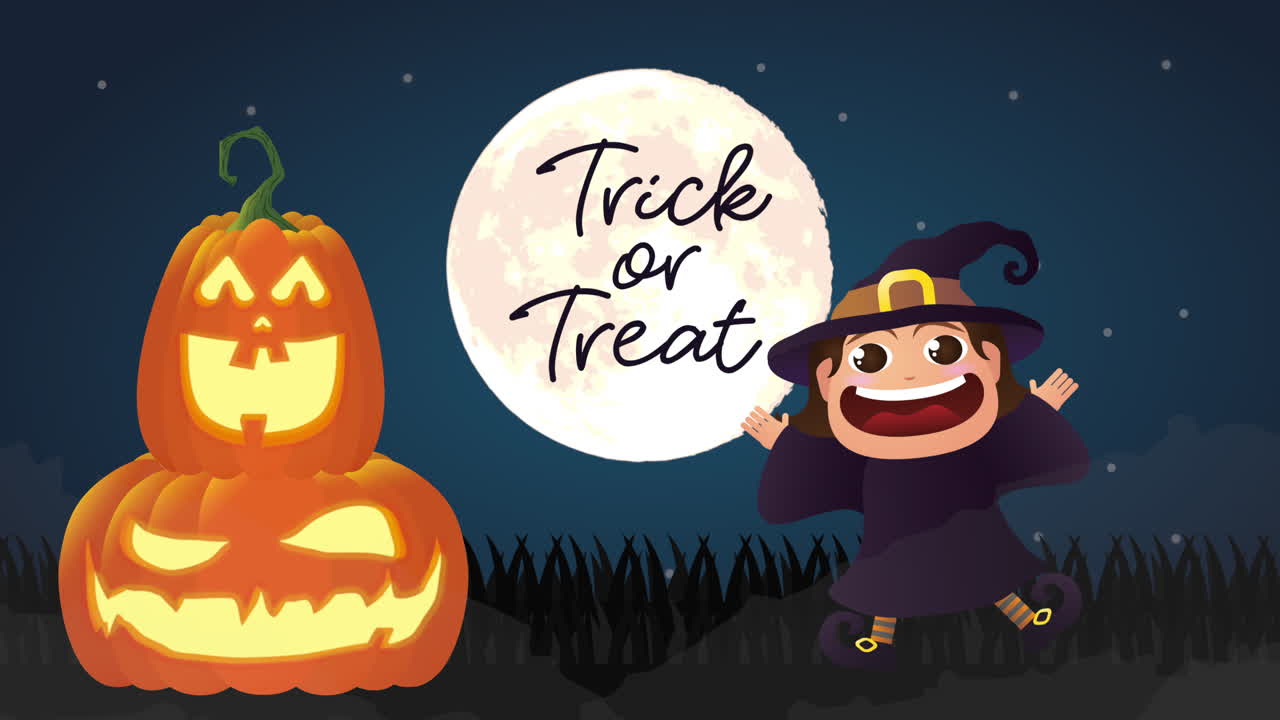 scena oscura di halloween con la piccola strega