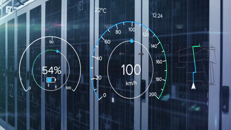 Animation of battery charge digital data processing over computer servers