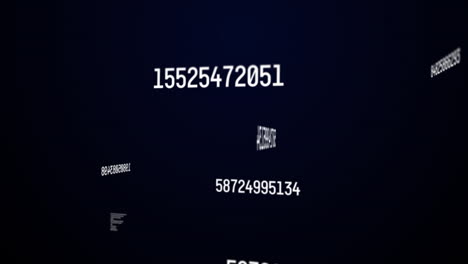 animación de números blancos que cambian y procesamiento de datos sobre fondo azul