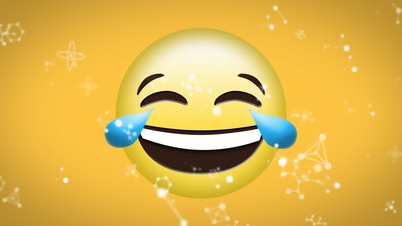 animación de redes blancas sobre llorando con emoji de alegría sobre fondo amarillo