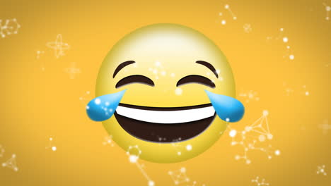 animación de redes blancas sobre llorando con emoji de alegría sobre fondo amarillo