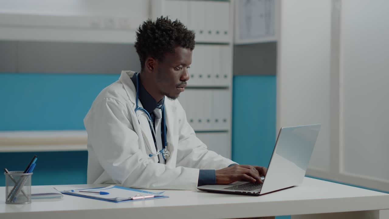 Young person working as doctor in medical office