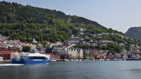 famous unesco world heritage site bryggen in bergen, norway on a beautiful spring day