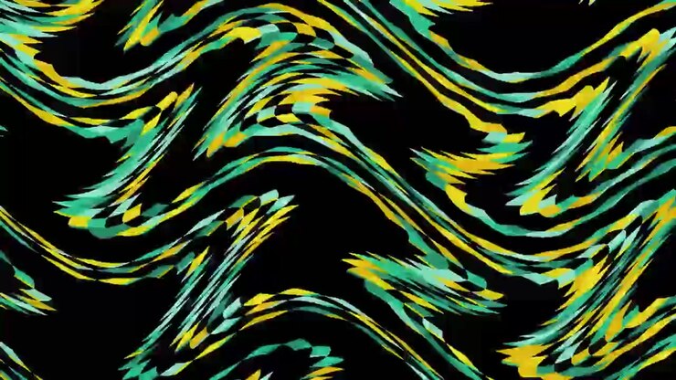 Motivo astratto ondulato con forme geometriche verdi e gialle.